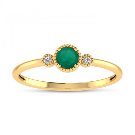 14K Yellow Gold 4mm Round Emerald Millgrain Birthstone Ring