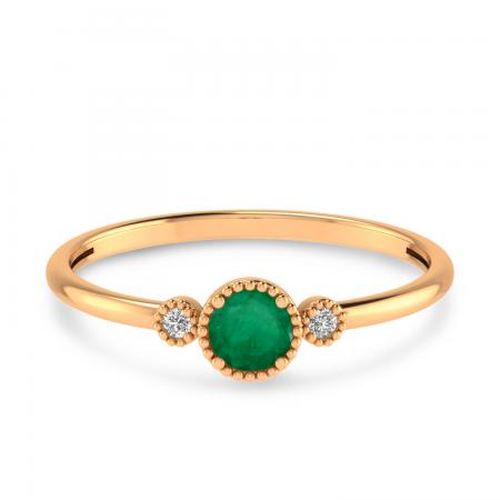 14K Rose Gold 4mm Round Emerald Millgrain Birthstone Ring