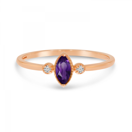 14K Rose Gold Marquis Amethyst Birthstone Ring