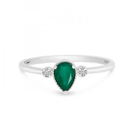 10K White Gold Pear Emerald Birthstone Ring