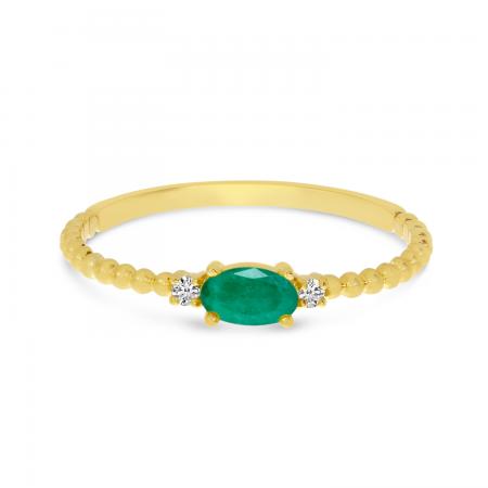 10K Yellow Gold East To West Oval Emerald Birthstone Ring