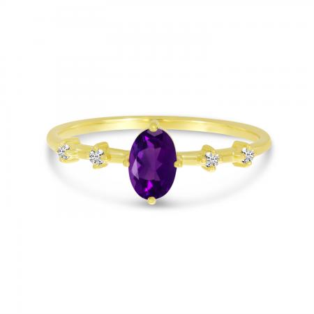 14K Yellow Gold Oval Amethyst And Diamond Ring