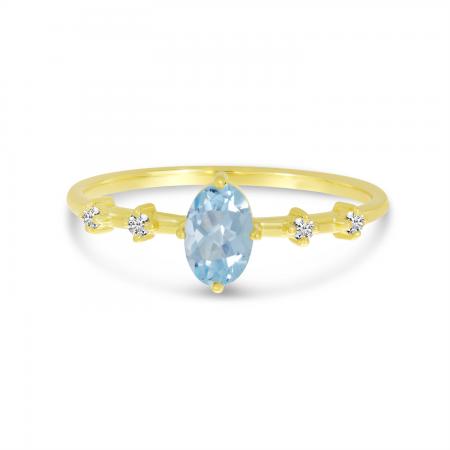 14K Yellow Gold Oval Aquamarine And Diamond Ring