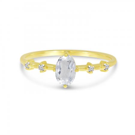 14K Yellow Gold Oval White Topaz And Diamond Ring