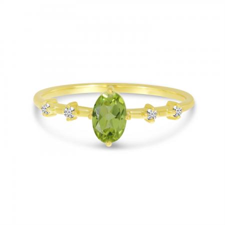 14K Yellow Gold Oval Peridot And Diamond Ring