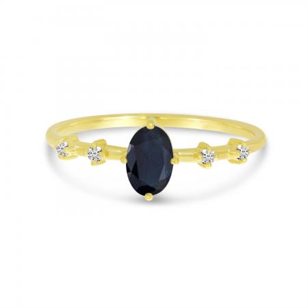 14K Yellow Gold Oval Sapphire Birthstone Ring