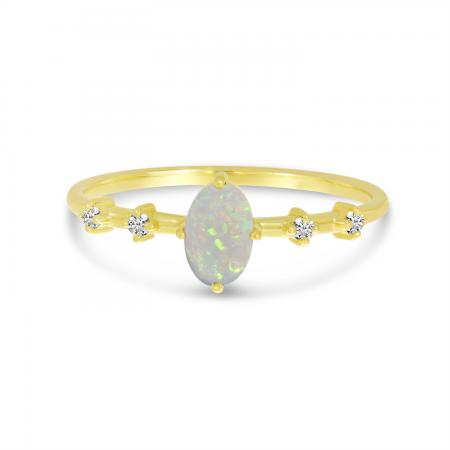 14K Yellow Gold Oval Opal And Diamond Ring