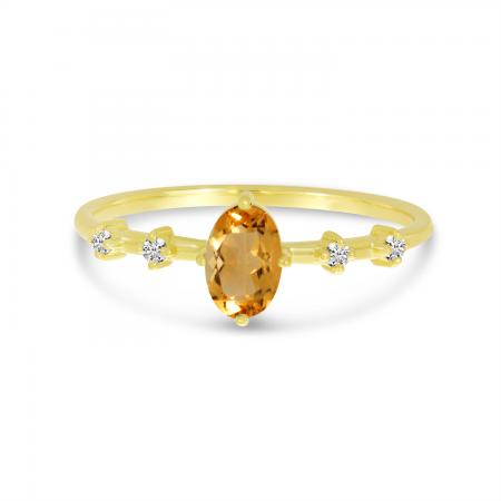 14K Yellow Gold Oval Citrine And Diamond Ring