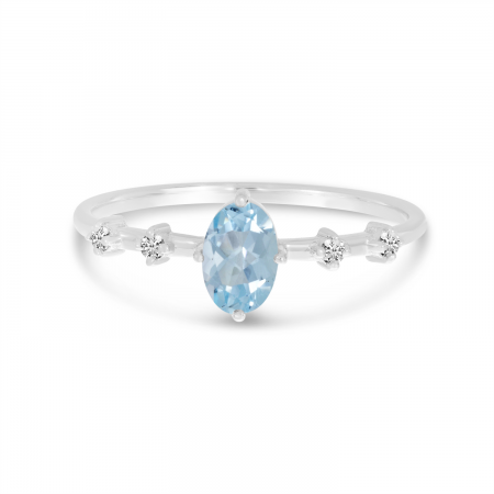 14K White Gold Oval Aquamarine Birthstone Ring