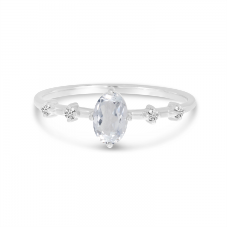 14K White Gold Oval White Topaz Birthstone Ring