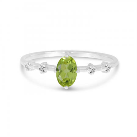 14K White Gold Oval Peridot Birthstone Ring