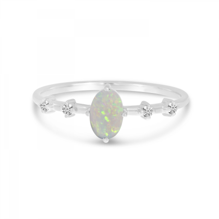 14K White Gold Oval Opal Birthstone Ring