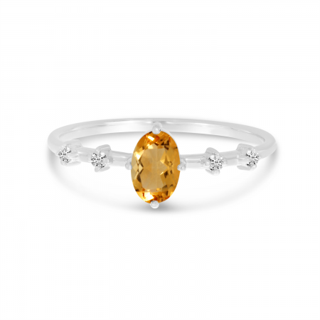 14K White Gold Oval Citrine Birthstone Ring