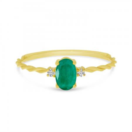 10K Yellow Gold Oval Emerald Birthstone Twisted Ring