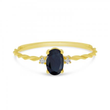 14K Yellow Gold Oval Sapphire Birthstone Twisted Band Ring