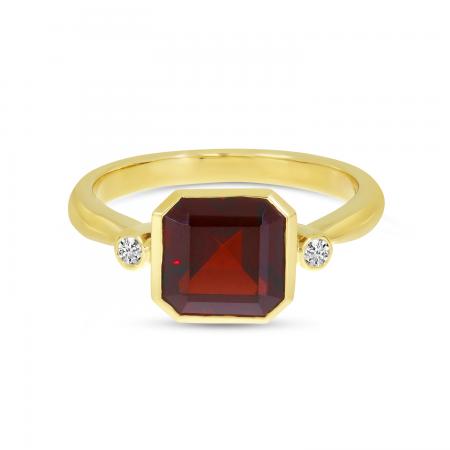 14K Yellow Gold Garnet Semi Precious Square Gold Halo Ring