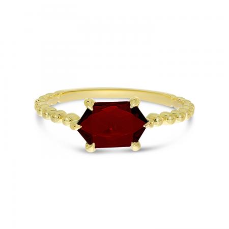 14K Yellow Gold Hexagon Garnet Beaded Ring