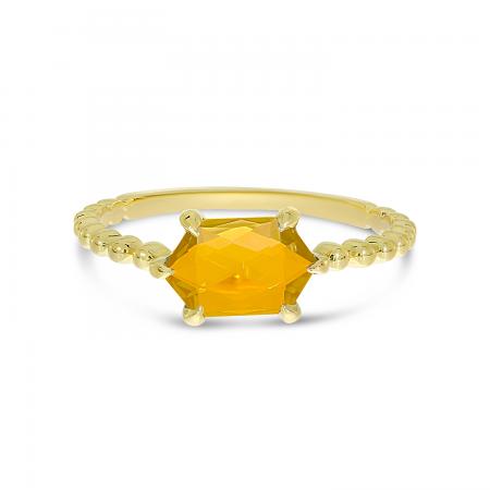 14K Yellow Gold Hexagon Citrine Beaded Ring