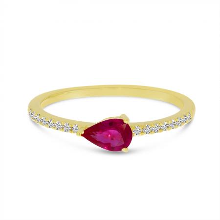 14K Yellow Gold Pear Ruby and Diamond East to West Ring