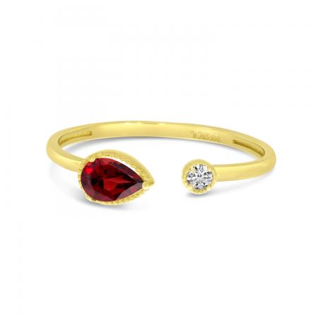 14K Yellow Gold Pear Garnet with Round Diamond Duo Ring