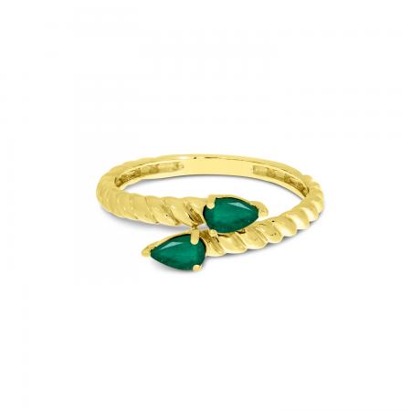 14K Yellow Gold Pear Emerald Duo Ring