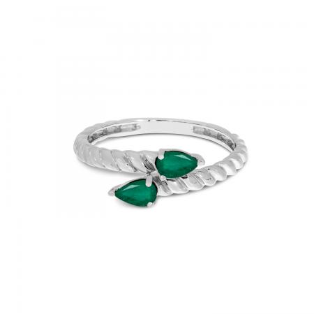 14K White Gold Pear Emerald Duo Ring