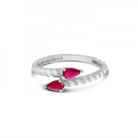 14K White Gold Pear Ruby Duo Ring