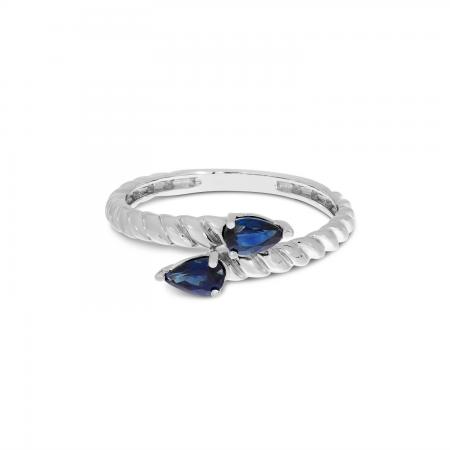 14K White Gold Pear Sapphire Duo Ring