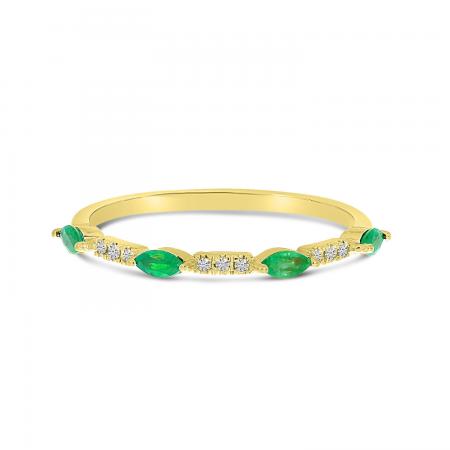 14K Yellow Gold Marquise Emerald and Diamond Band