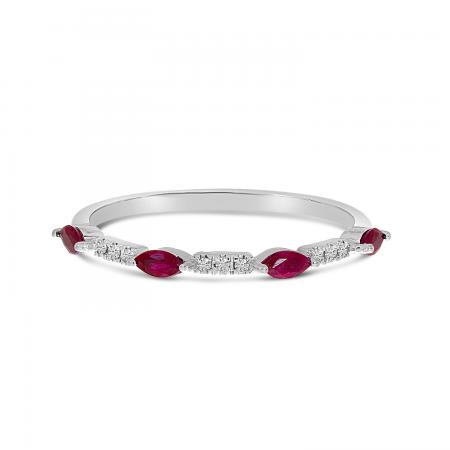 14K White Gold Marquise Ruby and Diamond Band