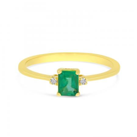 14K Yellow Gold Octagon Emerald and Diamond Ring