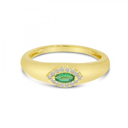 14K Yellow Gold Marquise Emerald and Diamond East to West Wide Band