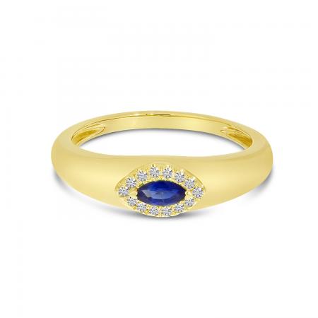 14K Yellow Gold Marquise Sapphire and Diamond East to West Wide Band