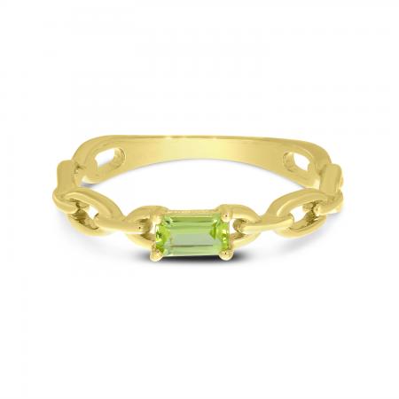 14K Yellow Gold Emerald Cut Peridot with Link Band Ring