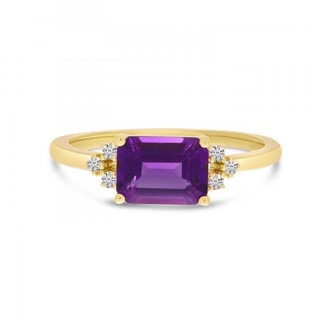 14K Yellow Gold Semi-Precious Emerald Cut Trio Diamond Ring