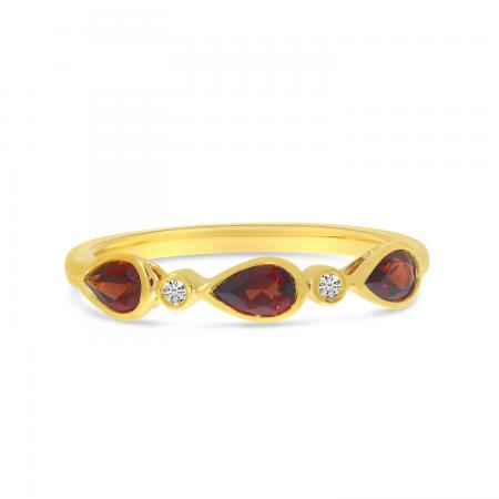 14K Yellow Gold Triple Pear Garnet and Diamond Band Ring