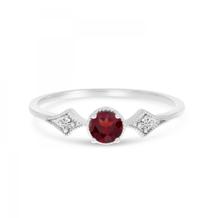 14K White Gold Garnet and Diamond Ring