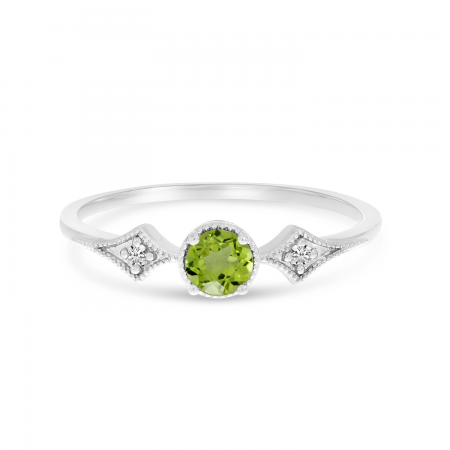 14K White Gold Peridot and Diamond Ring