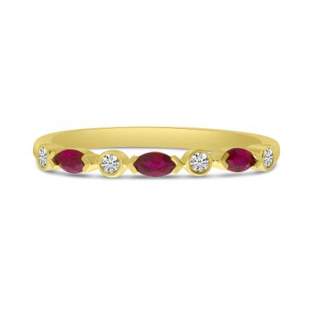 14K Yellow Gold Marquise Ruby and Diamond Stackable Band