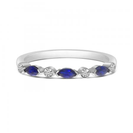 14K White Gold Marquise Sapphire and Diamond Stackable Band