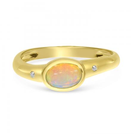 14K Yellow Gold Opal and Diamond Oval Halo Ring