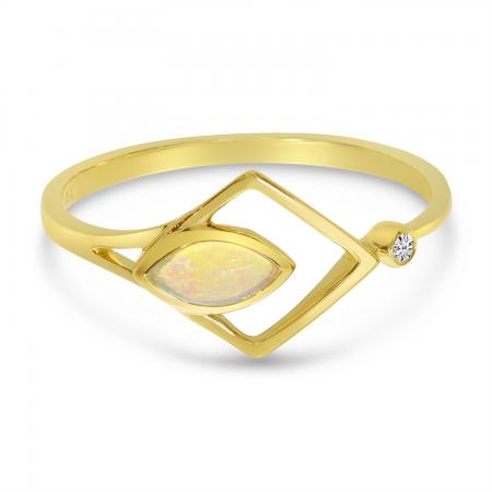 14K Yellow Gold Opal and Diamond Geometric Ring
