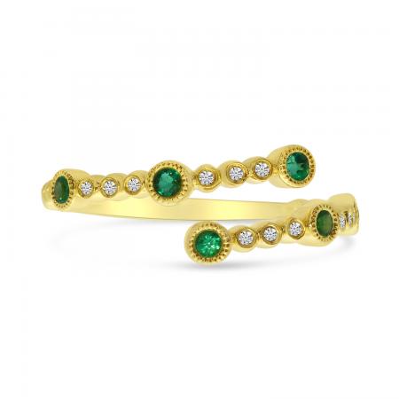 14K Yellow Gold Emerald and Diamond Bubble Bypass Precious Ring