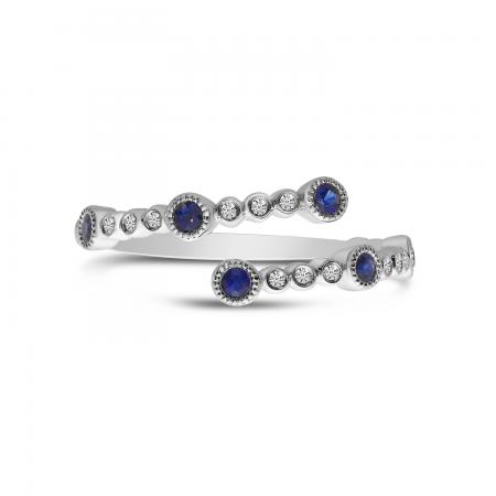 14K White Gold Sapphire and Diamond Bubble Bypass Precious Ring