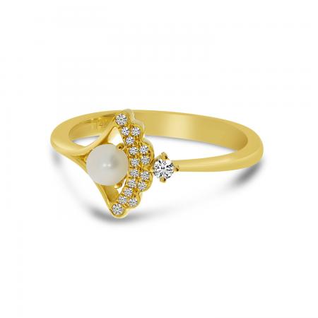 14k Yellow Gold Pearl and Diamond Fan Ring