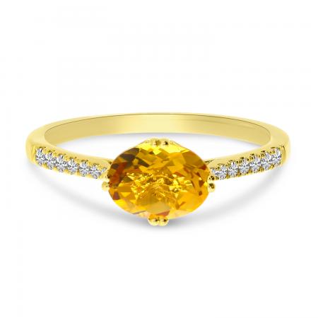 14k Yellow Gold Oval Citrine and Diamond Ring