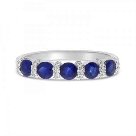 14K White Gold Sapphire and Diamond Alternating Band