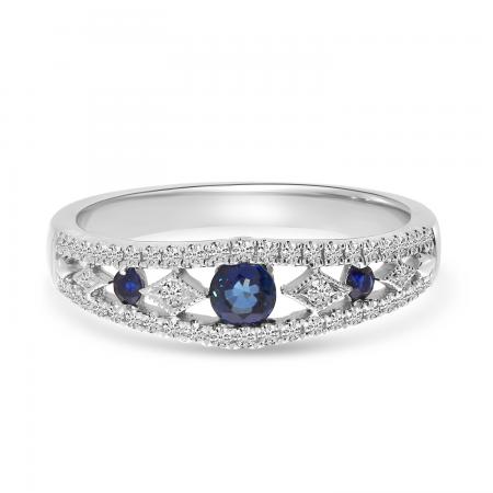 14K White Gold Sapphire and Diamond Alternating Band