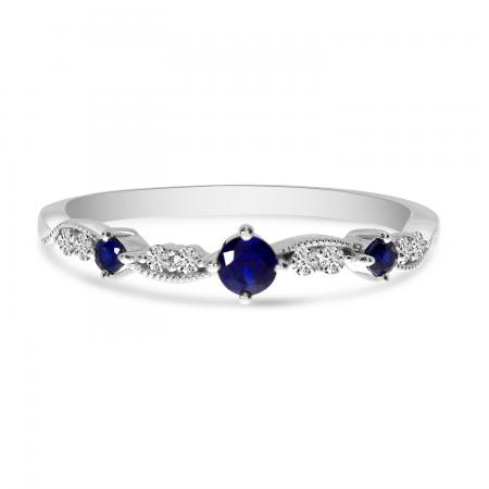 14K White Gold Sapphire and Diamond Stackable Band Ring