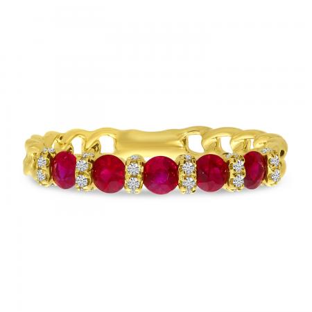 14K Yellow Gold Ruby and Diamond Chain Ring